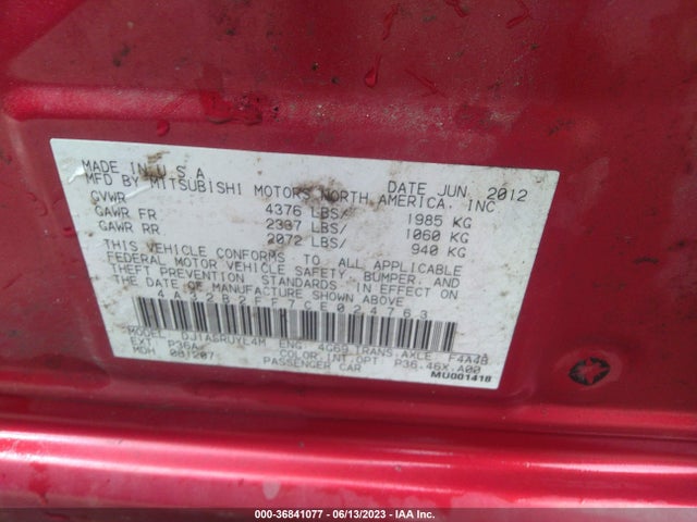 2012 MITSUBISHI GALANT FE VIN: 4A32B2FF7CE024763