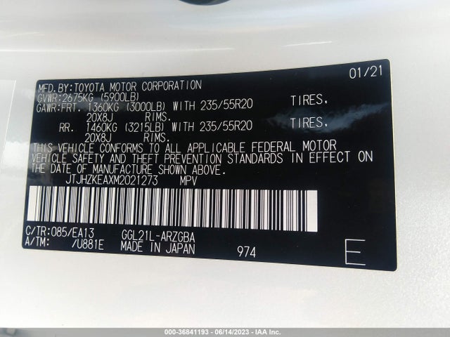 2021 Lexus RX, VIN: JTJHZKEAXM2021273
