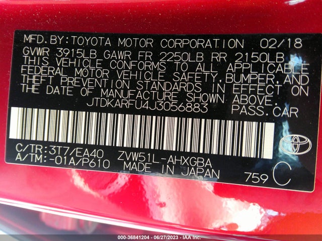 Toyota Prius Two/two Eco/three 2018 JTDKARFU4J3056883 Image 15