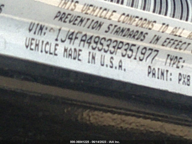 2003 JEEP WRANGLER SPORT VIN: 1J4FA49S33P351977