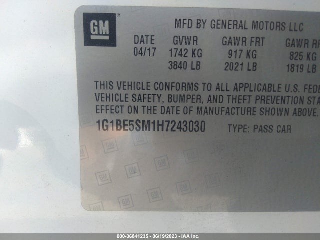 Chevrolet CRUZE LT 2017 1G1BE5SM1H7243030 Image 9