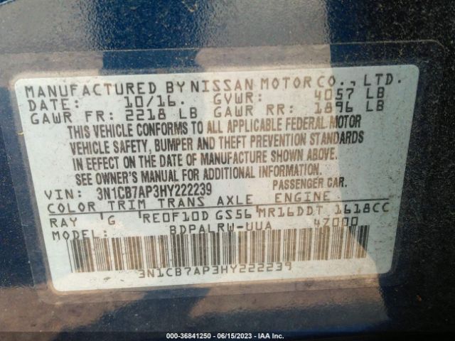 3N1CB7AP3HY222239 Nissan Sentra Sr Turbo