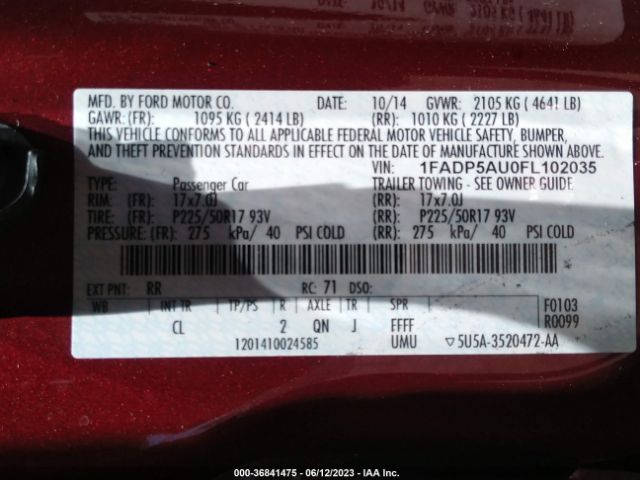 1FADP5AU0FL102035 Ford C-max Hybrid Se