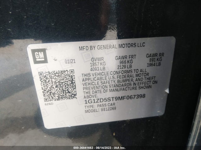 Chevrolet MALIBU LT 2021 1G1ZD5ST9MF067398 Image 9
