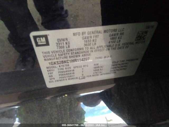 1GKS2BKC1HR114297 GMC YUKON SLT