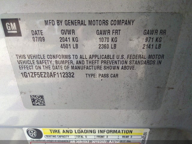 2010 CHEVROLET MALIBU HYBRID VIN: 1G1ZF5EZ0AF112332