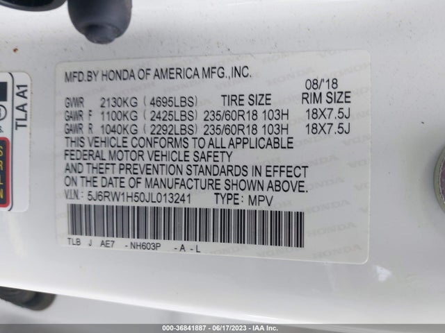 Honda CR-V EX 2018 5J6RW1H50JL013241 Image 9