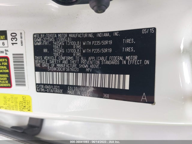 Toyota SIENNA SE 2015 5TDXK3DCXFS616020 Image 15