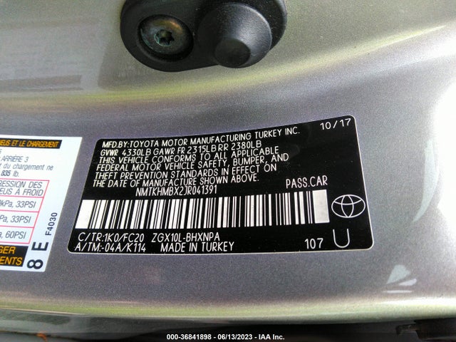 2018 TOYOTA C-HR XLE VIN: NMTKHMBX2JR041391