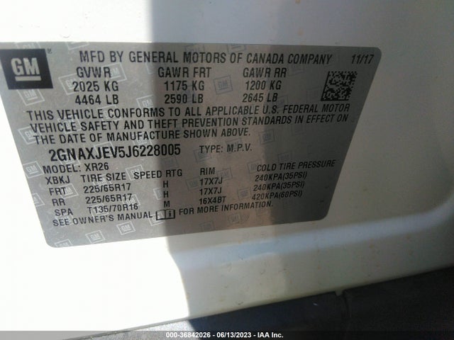Chevrolet EQUINOX LT 2018 2GNAXJEV5J6228005 Image 9