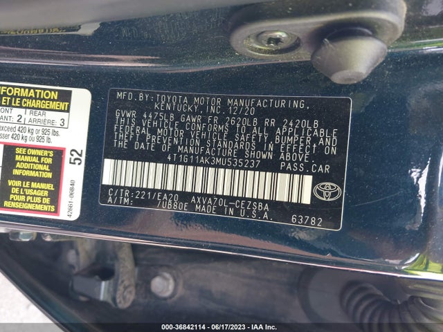 Toyota CAMRY SE 2021 4T1G11AK3MU535237 Image 9
