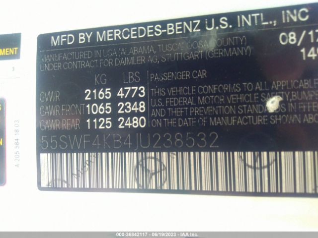 55SWF4KB4JU238532 Mercedes-Benz C-class C 300