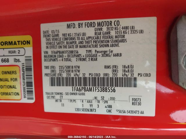 1FA6P8AM1F5388556 Ford Mustang V6