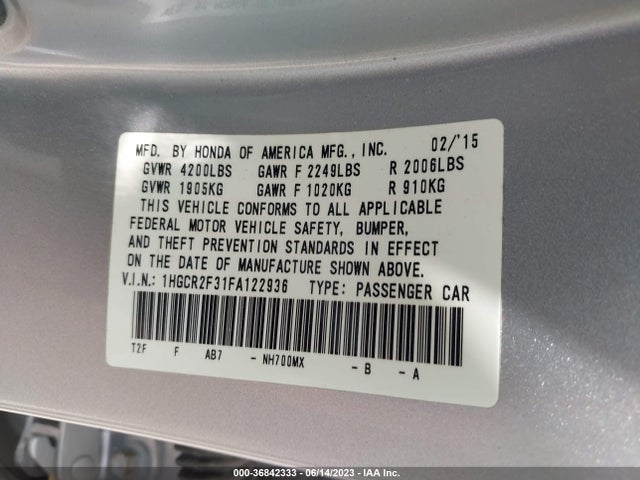 Honda Accord Sedan Lx 2015 1HGCR2F31FA122936 Image 15