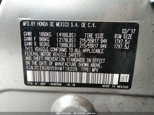 Honda HR-V EX 2017 3CZRU6H58HM716209 Image 9