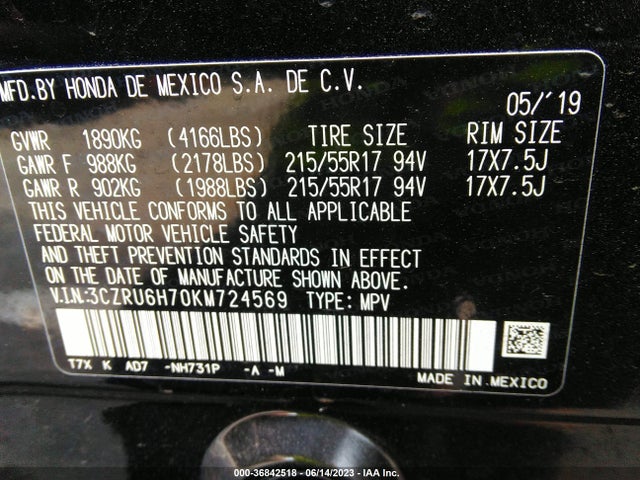 Honda Hr-v Ex-l 2019 3CZRU6H70KM724569 Image 9