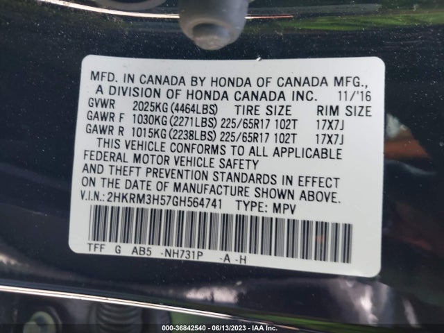 Honda CR-V EX 2016 2HKRM3H57GH564741 Image 11