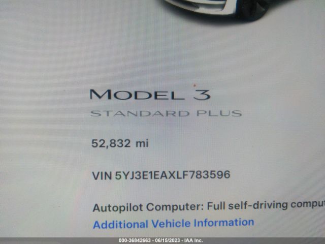 5YJ3E1EAXLF783596 Tesla Model 3 Standard Range