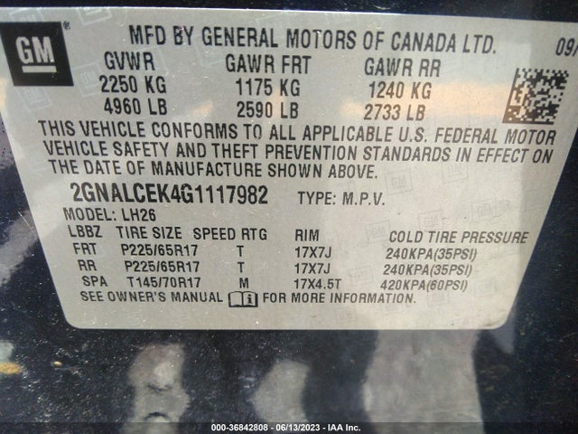 Chevrolet EQUINOX LT 2016 2GNALCEK4G1117982 Image 9
