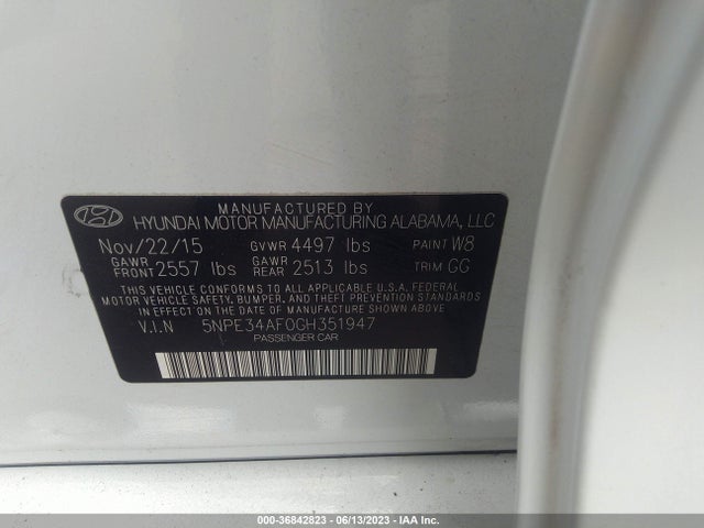 Hyundai Sonata 2.4l Limited 2016 5NPE34AF0GH351947 Image 15