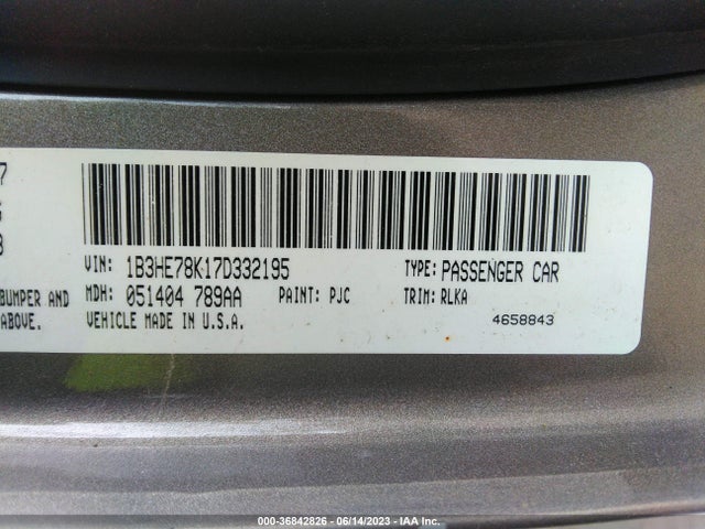 2007 DODGE CALIBER R/T VIN: 1B3HE78K17D332195