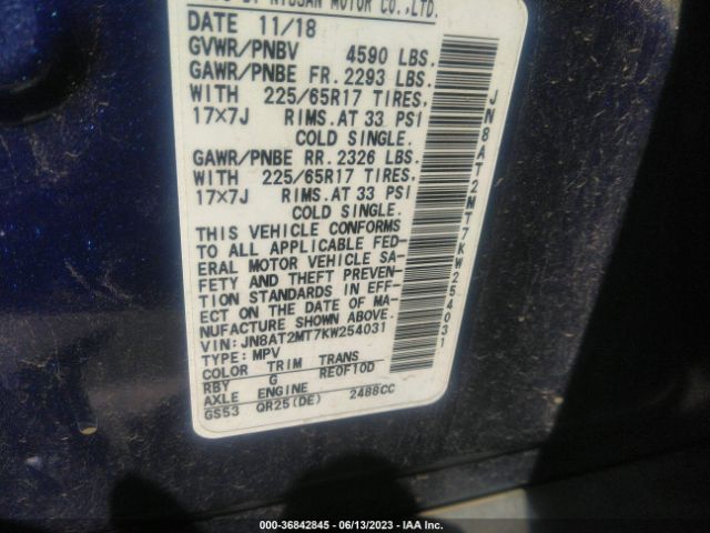 JN8AT2MT7KW254031 Nissan ROGUE SV