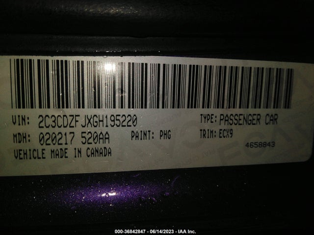 2016 DODGE CHALLENGER R/T SCAT PACK VIN: 2C3CDZFJXGH195220