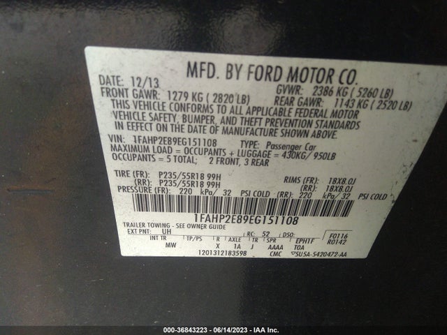 Ford TAURUS SEL 2014 1FAHP2E89EG151108 Image 10