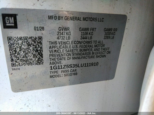 Chevrolet IMPALA LT 2020 1G11Z5S35LU111910 Image 9
