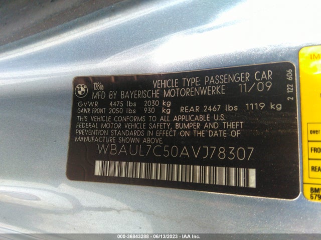 2010 BMW 1 SERIES 128I VIN: WBAUL7C50AVJ78307