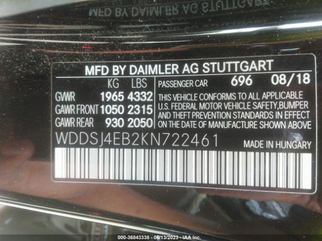 WDDSJ4EB2KN722461 Mercedes-Benz Cla Cla 250