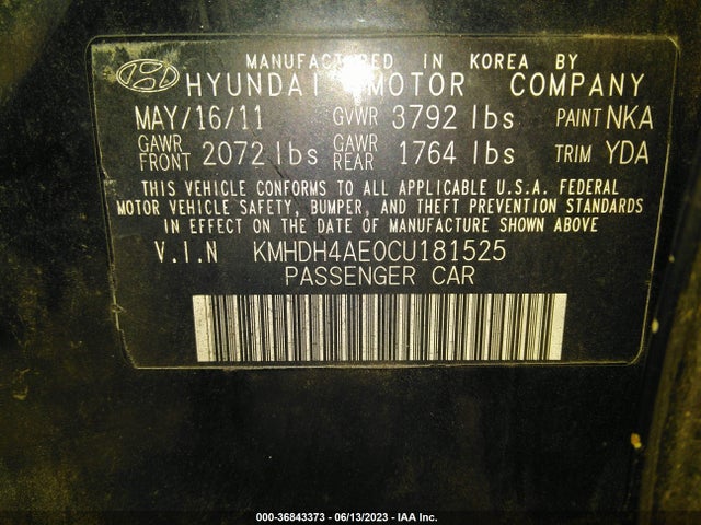 2012 HYUNDAI ELANTRA GLS PZEV VIN: KMHDH4AE0CU181525