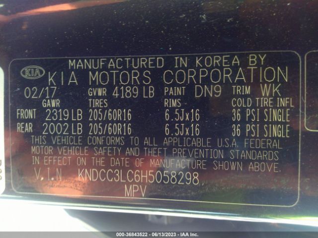 KNDCC3LC6H5058298 KIA NIRO EX