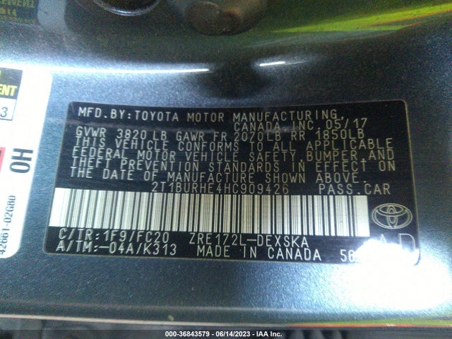 Toyota 2zr-fe 2017 2T1BURHE4HC909426 Image 22