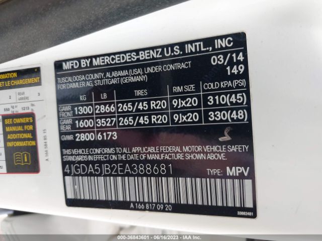 4JGDA5JB2EA388681 Mercedes-Benz M-class Ml 350