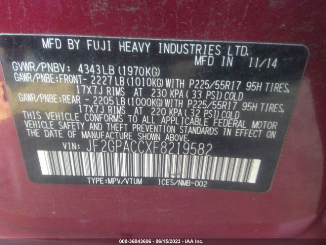 JF2GPACCXF8219582 Subaru Xv Crosstrek Premium