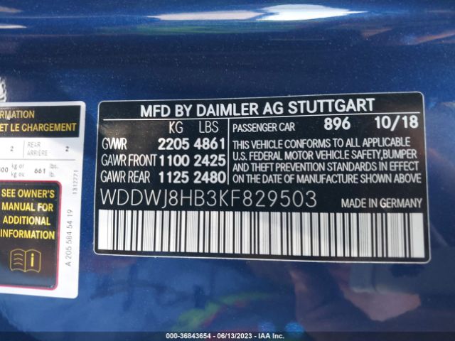 WDDWJ8HB3KF829503 Mercedes-Benz C-class Amg C 63 S