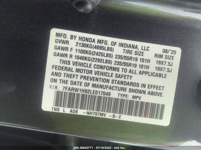 Honda Cr-v Touring 2020 7FARW1H92LE017049 Image 9