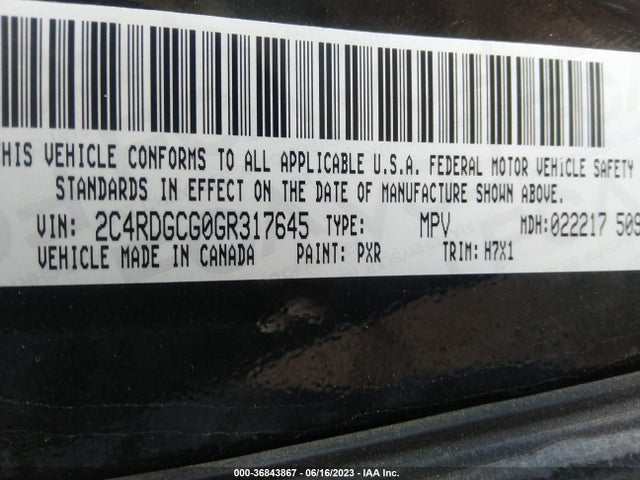 Dodge Grand Caravan Sxt 2016 2C4RDGCG0GR317645 Image 9