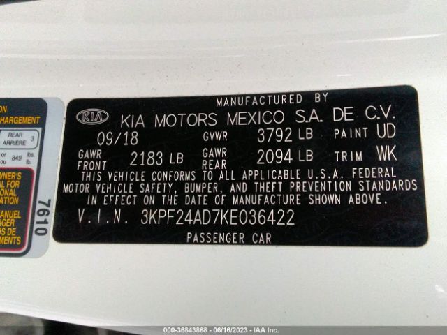 3KPF24AD7KE036422 KIA Forte Lxs