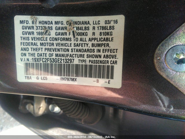 Honda Civic Sedan Lx 2016 19XFC2F53GE213297 Image 9