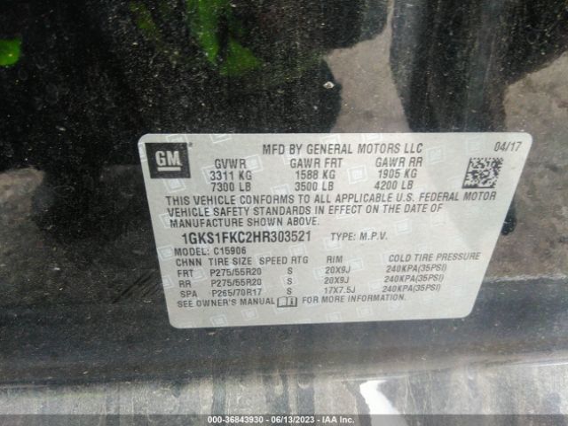 1GKS1FKC2HR303521 GMC Yukon Xl Sle
