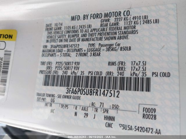 3FA6P0SU8FR147512 Ford Fusion Energi Titanium