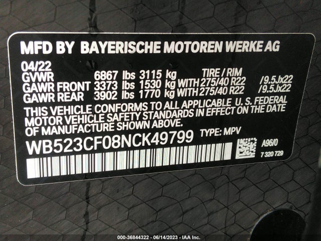 2022 BMW iX, VIN: WB523CF08NCK49799