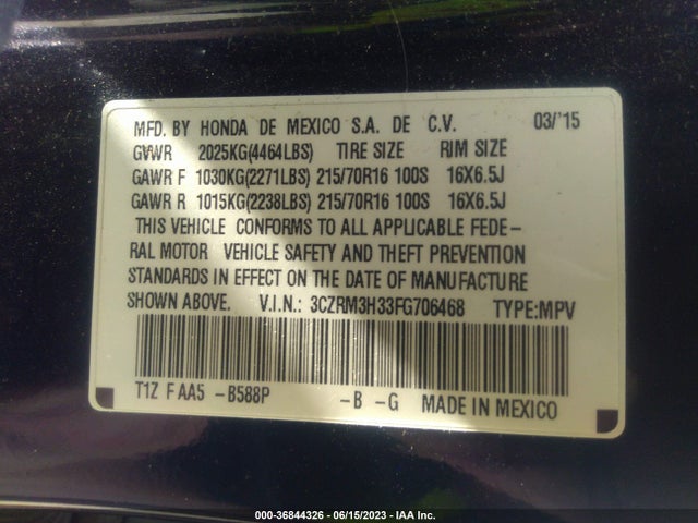 Honda CR-V LX 2015 3CZRM3H33FG706468 Image 9