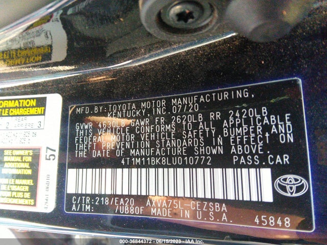 2020 TOYOTA CAMRY SE NIGHTSHADE VIN: 4T1M11BK8LU010772