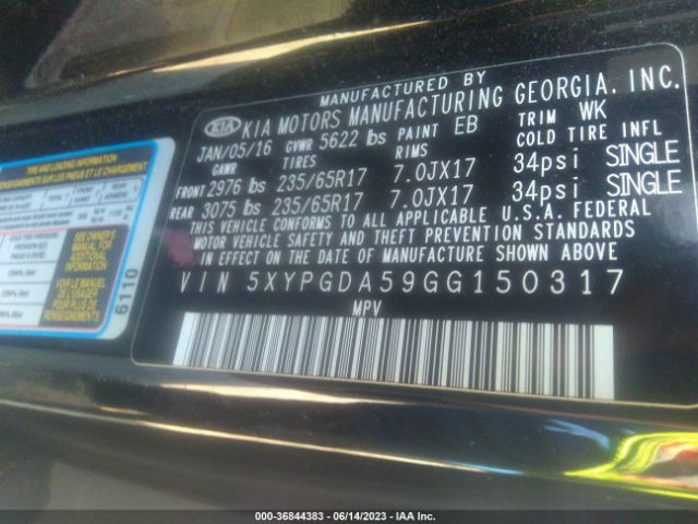 5XYPGDA59GG150317 KIA SORENTO LX