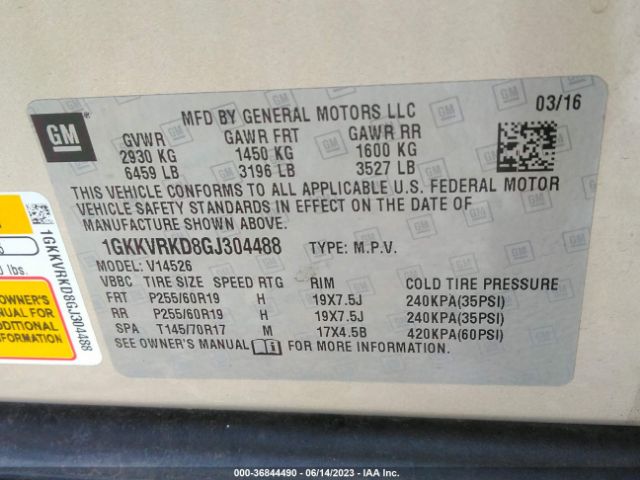 1GKKVRKD8GJ304488 GMC ACADIA SLT