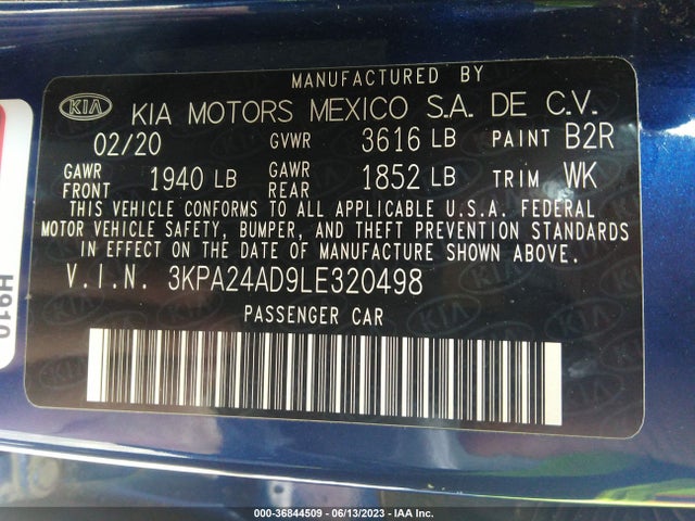 2020 KIA RIO S VIN: 3KPA24AD9LE320498
