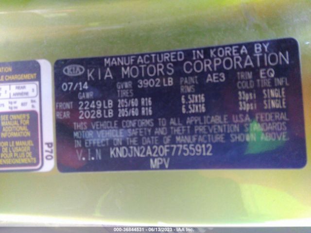 KNDJN2A20F7755912 KIA Soul Base